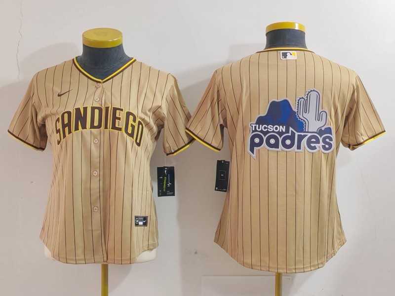 Womens San Diego Padres Tan Team Big Logo Stitched Baseball Jersey(Run Small)